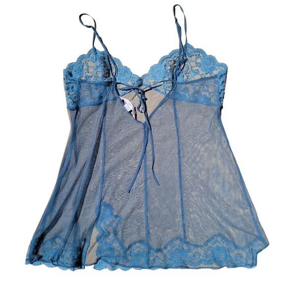 Victoria's Secret VINTAGE Womans Nightgown Mesh & Lace Nylon Beaded Babydoll L - Picture 8 of 12